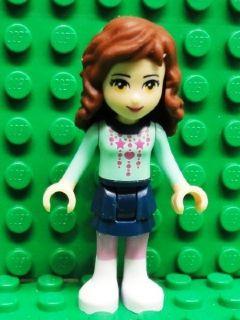 LEGO Minifigure-Olivia, Dark Blue Layered Skirt, Light Aqua Long Sleeve Christmas Top-Friends-FRND030-Creative Brick Builders